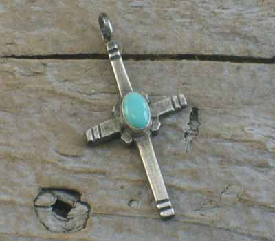 Native American Turquoise Cross Pendant D